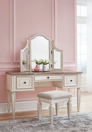 Picture of Realyn Mirrored Vanity with Stool